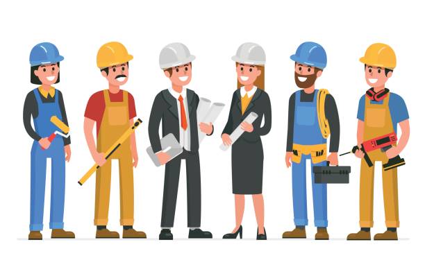 builders Construction workers team. Vector illustration. superintendent stock illustrations