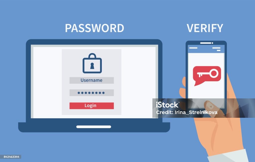 Authentication Two steps authentication concept. Verification by smartphone. Vector illustration. Password stock vector