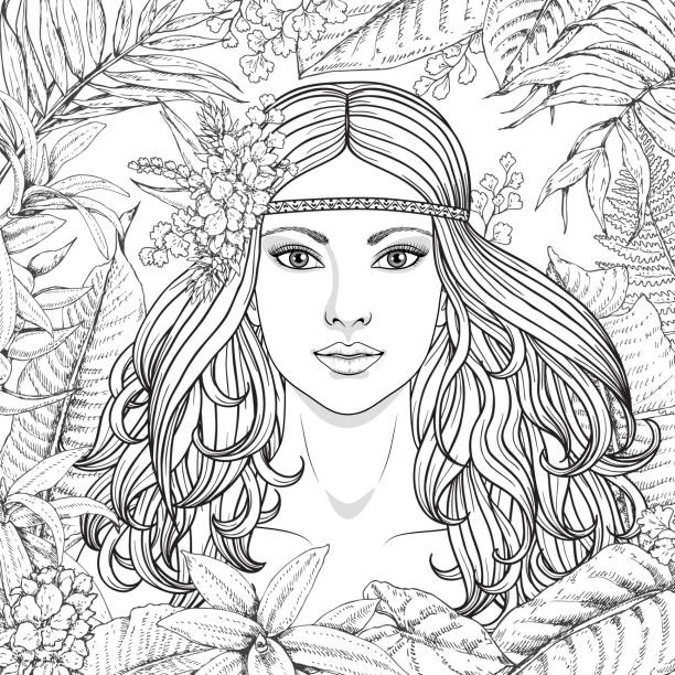 ilustraciones, imágenes clip art, dibujos animados e iconos de stock de plantas tropicales y chica - white background beauty and health flower human hand
