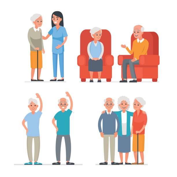 elderly menschen - senior adult domestic life cheerful female stock-grafiken, -clipart, -cartoons und -symbole