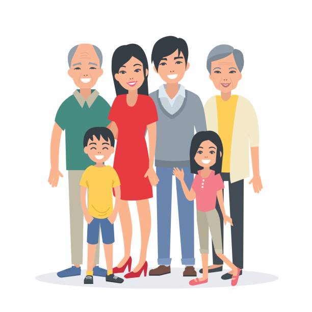 rodzina azjatycka - family portrait asian ethnicity mother stock illustrations