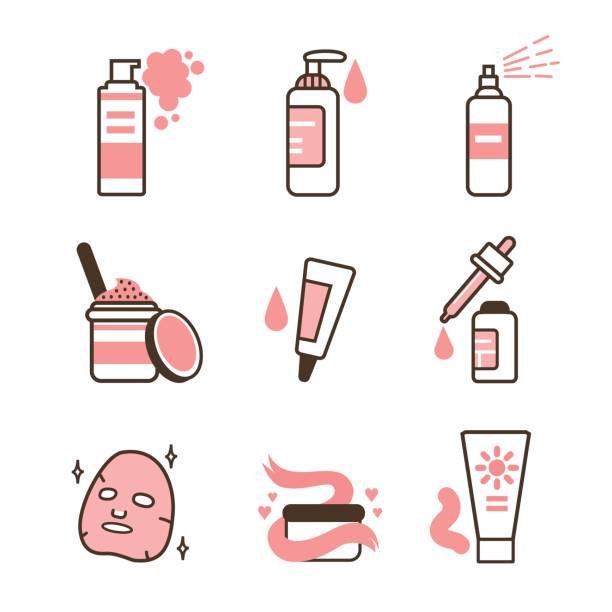 Skin care icons Skin care routine icons set in line style. Vector illustration. facial mask beauty product illustrations stock illustrations