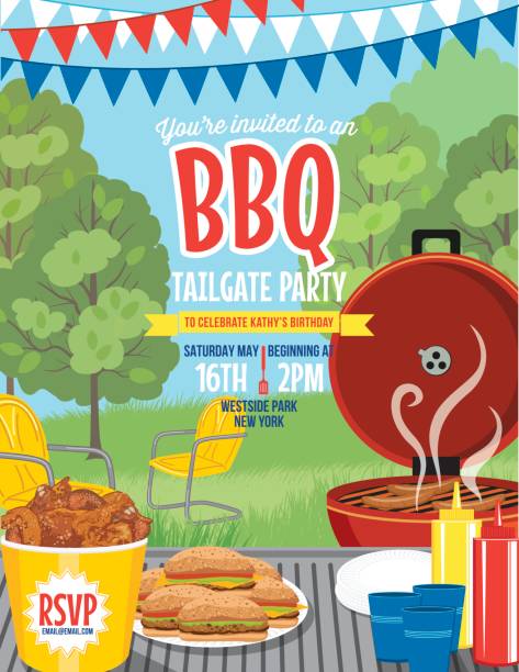 Tailgate Party Summer BBQ Invitation Template Tailgate Party Summer BBQ Invitation Template tail gate stock illustrations