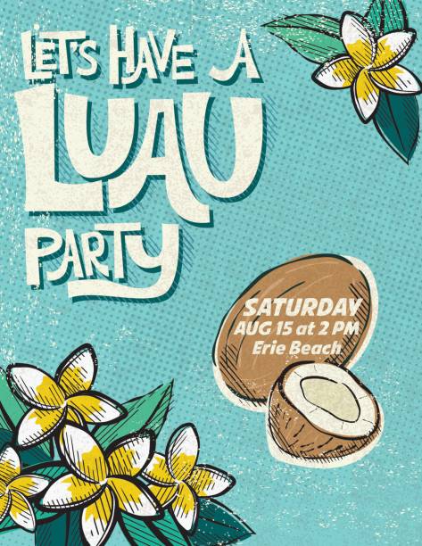 ilustrações de stock, clip art, desenhos animados e ícones de vintage style luau party invitation template - obsolete old fashioned retro revival 20th century style