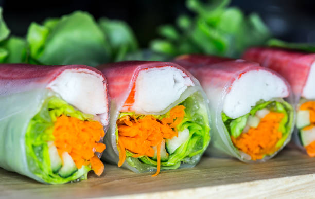 istock Salad roll with seafood, diet food 842470152