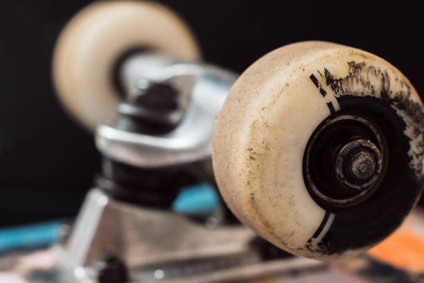 istock Close up skateboard truck and wheels 842472538