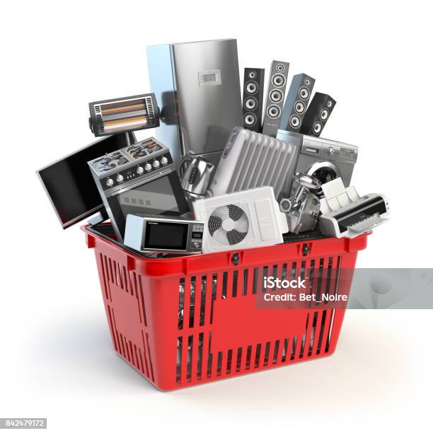 Kitchen Appliances In The Shopping Basket Online Ecommerce Concept Stock Photo - Download Image Now