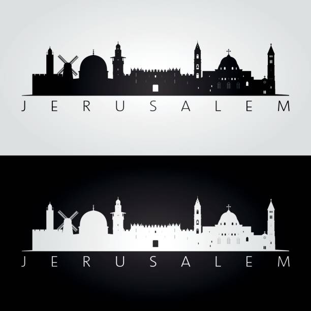 Jerusalem skyline and landmarks silhouette, black and white design, vector illustration. Jerusalem skyline and landmarks silhouette, black and white design, vector illustration. israel skyline stock illustrations