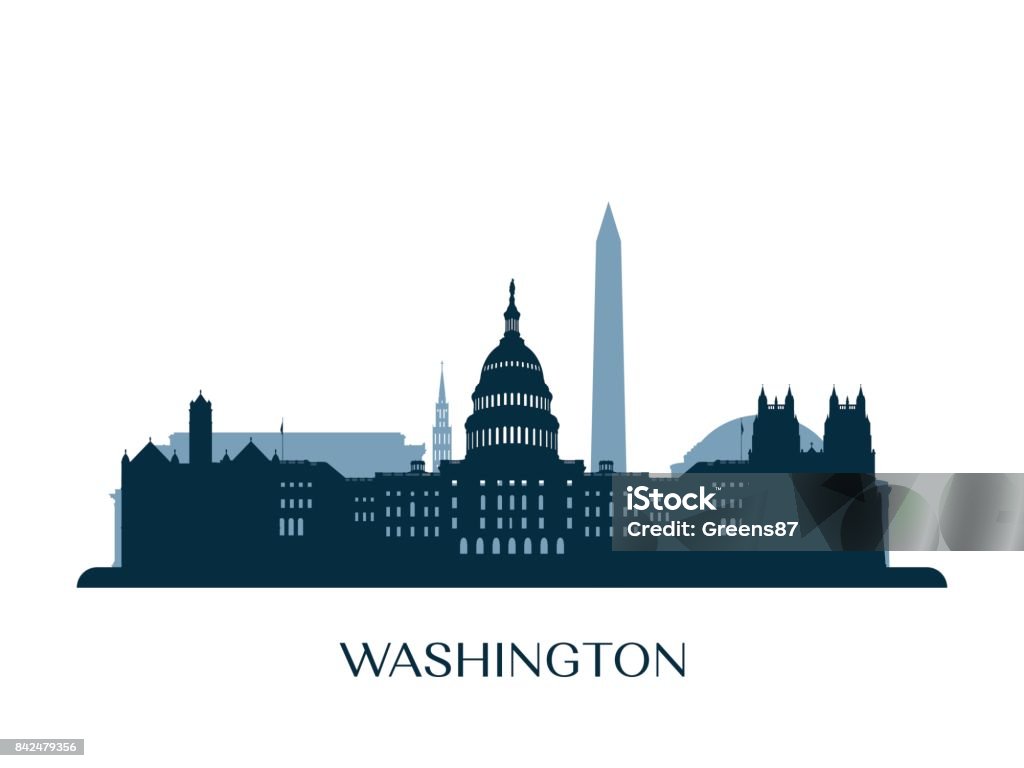 Washington skyline, monochrome silhouette. Vector illustration. Washington DC stock vector