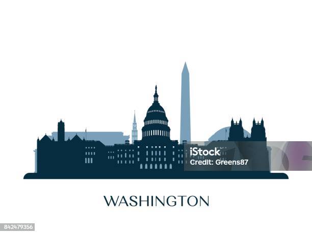 Washington Skyline Monochrome Silhouette Vector Illustration Stock Illustration - Download Image Now
