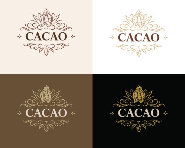 illustrations, cliparts, dessins animés et icônes de emblème de cacao calligraphique luxe fine s’épanouir, conception, modèle, étiquette. cacao vector vintage (symbole) pour café, restaurant, boutique, impression. - upper class food empty retro revival