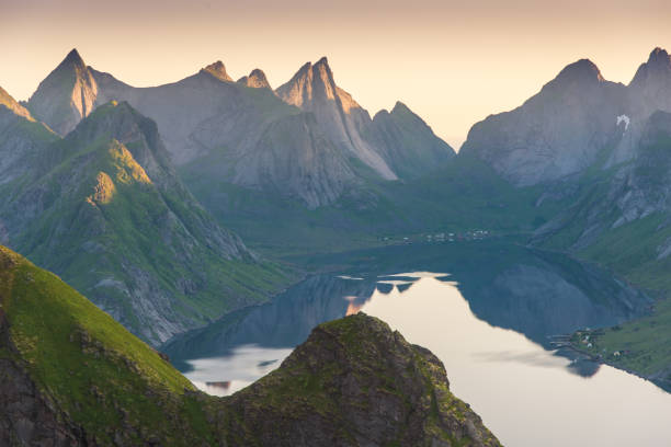 istock Panoramic view of Lofoten Islands in Norway with sunset scenic 842484162