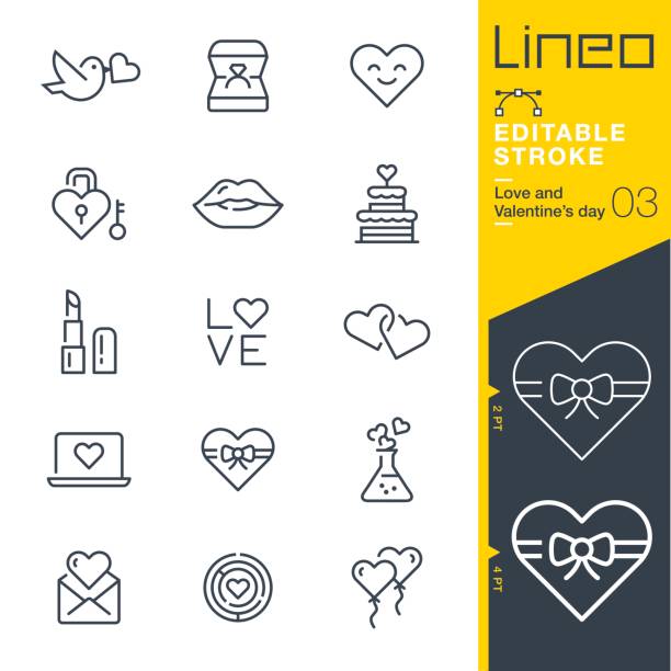 ilustraciones, imágenes clip art, dibujos animados e iconos de stock de línea de trazo editable lineo - amor y día de san valentín iconos - red lipstick