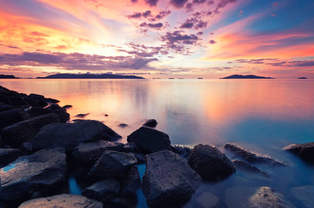 Kota Kinabalu, Sabah, Borneo, sunset, dramatic, Malaysia, beach, long exposure, East Malaysia, Tanjung Lipat.
