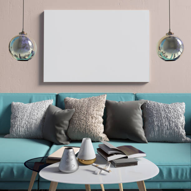 istock Mock up wall in interior with  sofa. living room modern style. 3d illustration 842488484