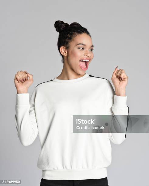 Happy Afro American Teenager Girl Stock Photo - Download Image Now - Studio Shot, Portrait, Teenager