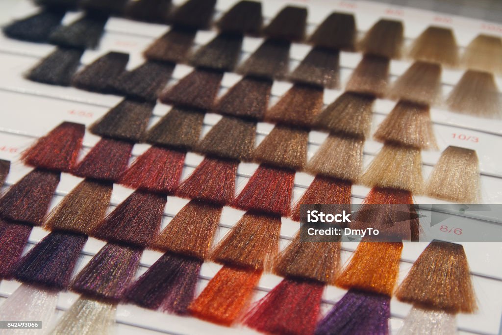 Palette of various patterns of colored hair Hair Dye Stock Photo