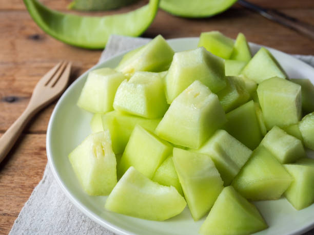 istock Fresh japanese green melon fruit. 842588878