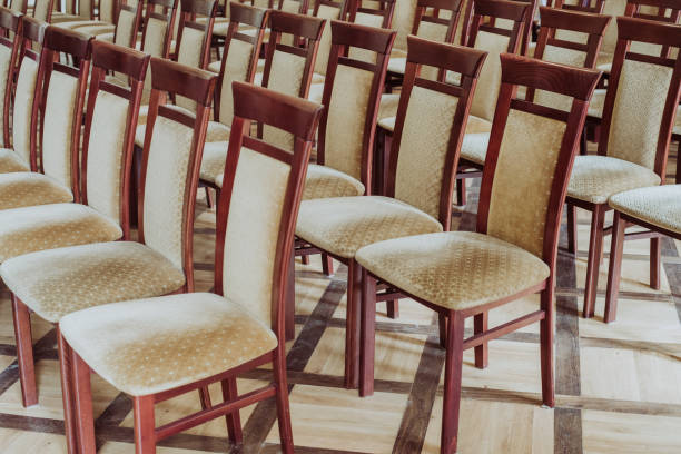 istock empty class room, close up on chair, vintage effect 842589386