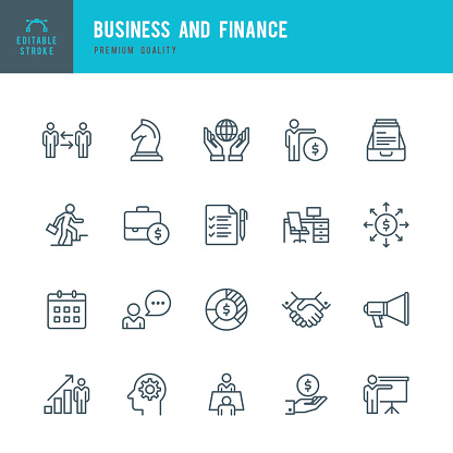 Set of business & finance thin line vector icons.