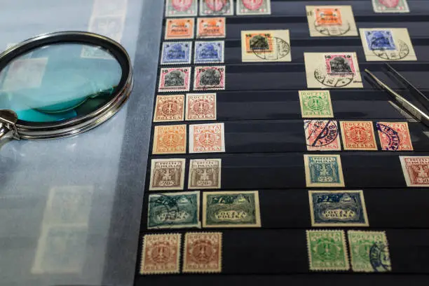 Collection of postage stamps in the album