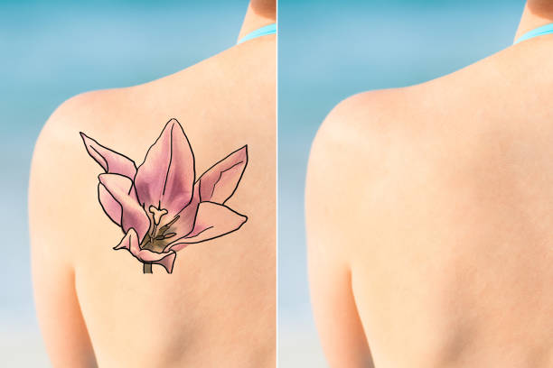 istock Woman With Sun Drawn From Sunscreen On Back 842621696