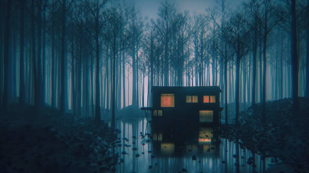 istock Spooky rural house in the forest at night 842624456