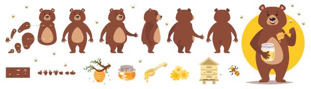 ilustrações, clipart, desenhos animados e ícones de urso de personagem para animação - spoon honey cute jar