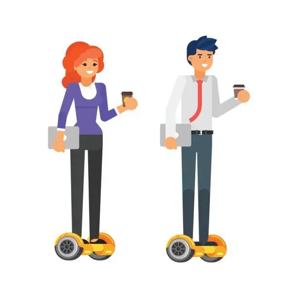 Vector illustration of business characters riding howerboard