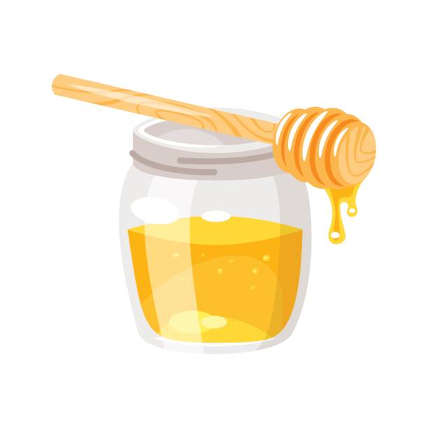 glass honey jar. Vector cartoon style glass honey jar.  Isolated on white background. honey stock illustrations