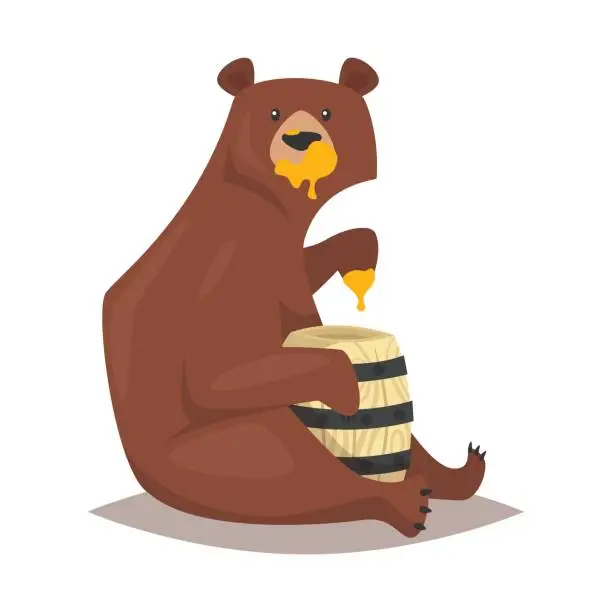 Vector illustration of bear eating sweet honey