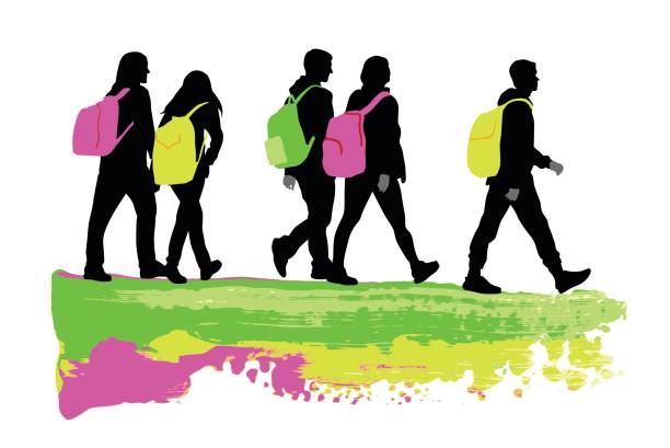 Personality Teens Teens going back to school in bright colors high school sports stock illustrations
