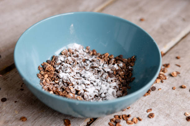 istock Healthy cereal breakfast on wooden background 842635560