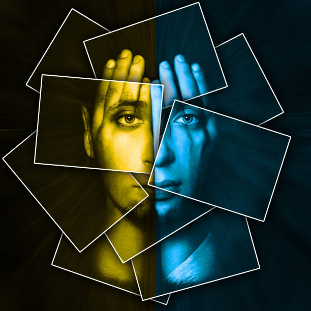 istock Face shines through hands, face is divided into many parts by cards , double exposure 842650066
