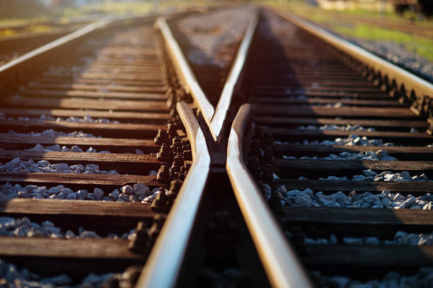 перекрёсток - railroad track direction choice transportation стоковые фото и изображения
