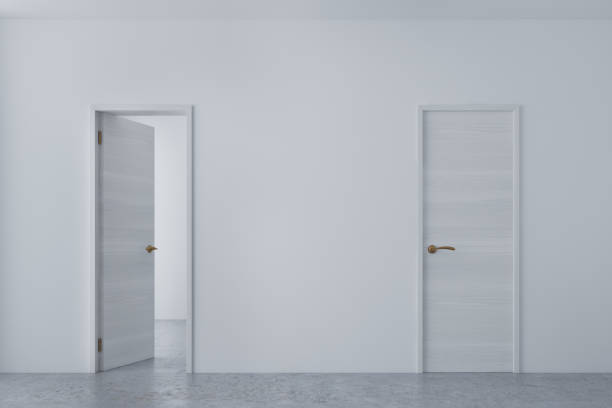 istock White room with empty and closed doors 842656030