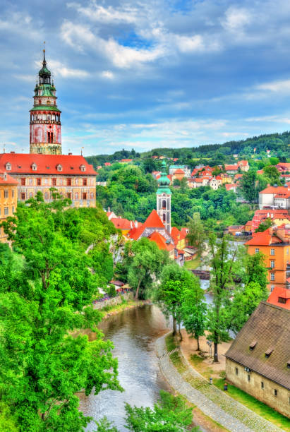 View of Cesky Krumlov town, a UNESCO heritage site in Czech Republic View of Cesky Krumlov town, a UNESCO heritage site in South Bohemia, Czech Republic cesky budejovice stock pictures, royalty-free photos & images