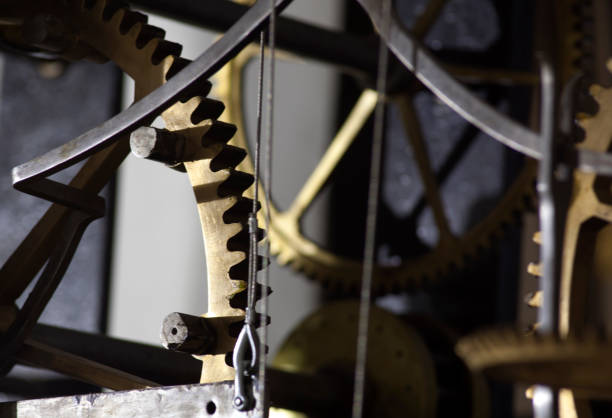 istock Old mechanism of a big tower clock 842671588
