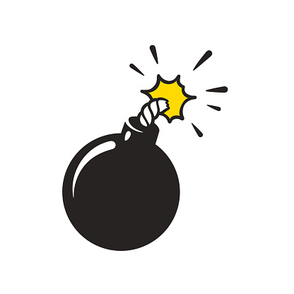 Cartoon comic style bomb illustration. Classic black ball grenade isolated vector clip art.