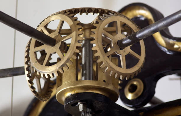 istock Old mechanism of a big tower clock 842671602