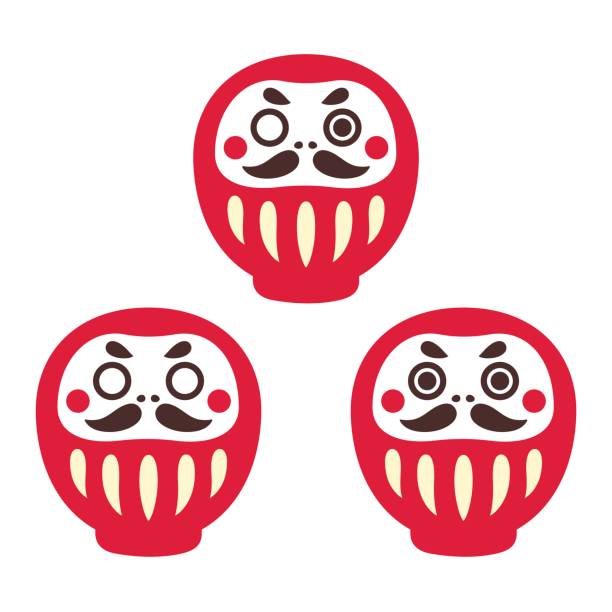 Daruma doll set Japanese Daruma doll, set of three: one-eyed, with both eyes and without. Traditional Zen buddhist good luck holiday gift. Simple vector illustration. chan buddhism stock illustrations