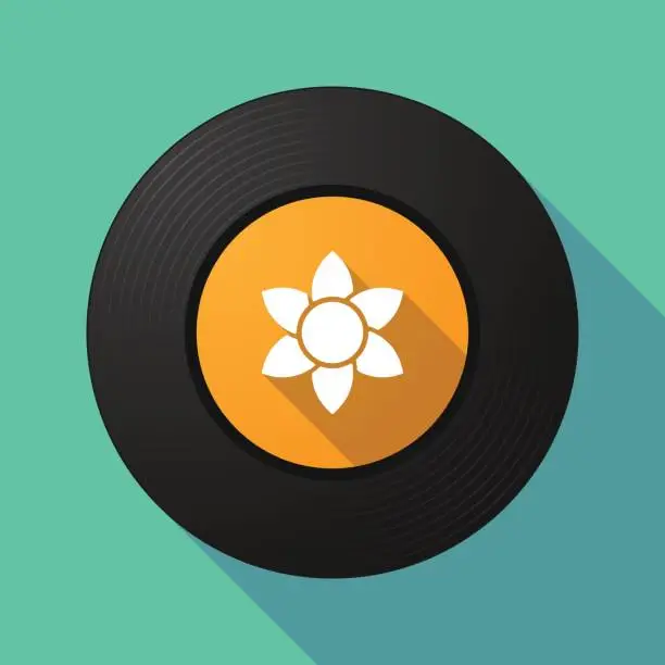 Vector illustration of Long shadow LP with  a lotus flower