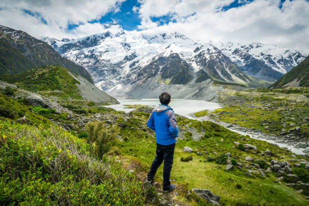 istock Mountain hiker traveling in wilderness landscape. 842679348