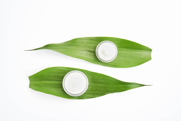 istock White cream bottle on blank label package for mock up on a green leaves background. The concept of natural beauty products. 842685510