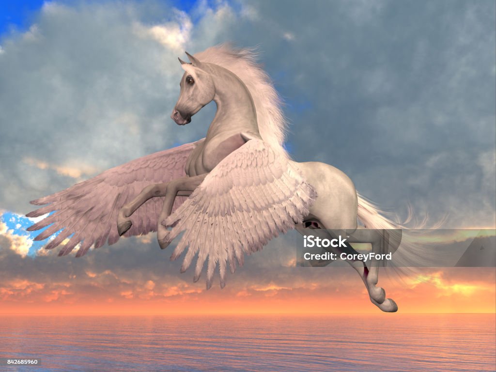 White Arabian Pegasus Horse Stock Photo - Download Image Now - Pegasus,  Horse, Animal - iStock