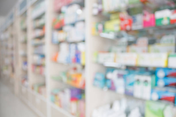 istock Pharmacy blur background with medicine on shelves 842689350