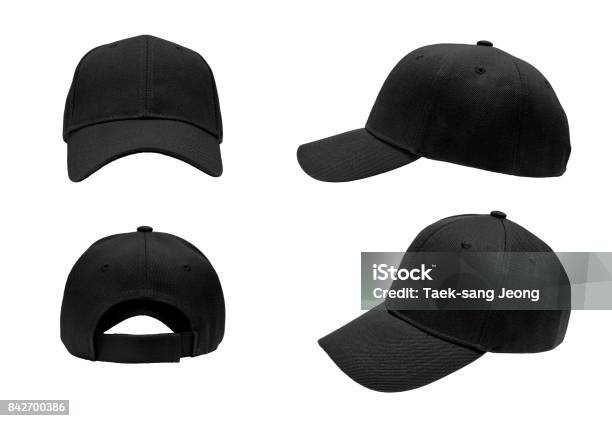 Blank Black Baseball Hat 4 View On White Background Stock Photo - Download Image Now