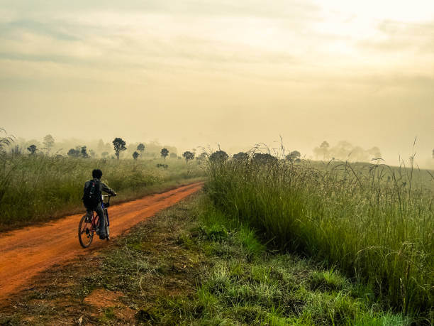 istock A man ride bicycle on Rural road on the mountain hill 842704010