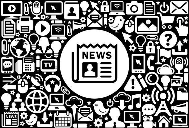 газета икона черно-белый интернет технологии �фон - announcement message the media television bird stock illustrations