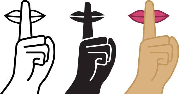 be quiet, silence, vector icon with line, solid, color style index finger illustrations stock illustrations